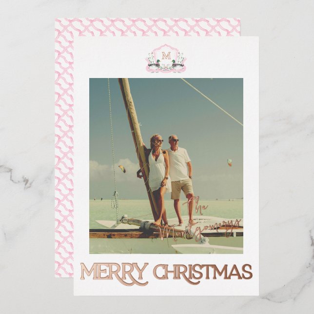 Mallard Duck Monogram Gold Foil Christmas Card (Front/Back)