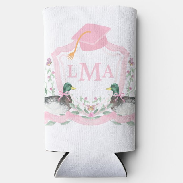 Mallard Duck Monogram Graduation Crest Seltzer Can Cooler (Front)
