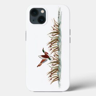 Mallard Duck Over Cattails Against a White Sky Cas iPhone 13 Case