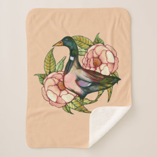 Mallard Duck Peony Nature Lovers                   Sherpa Blanket