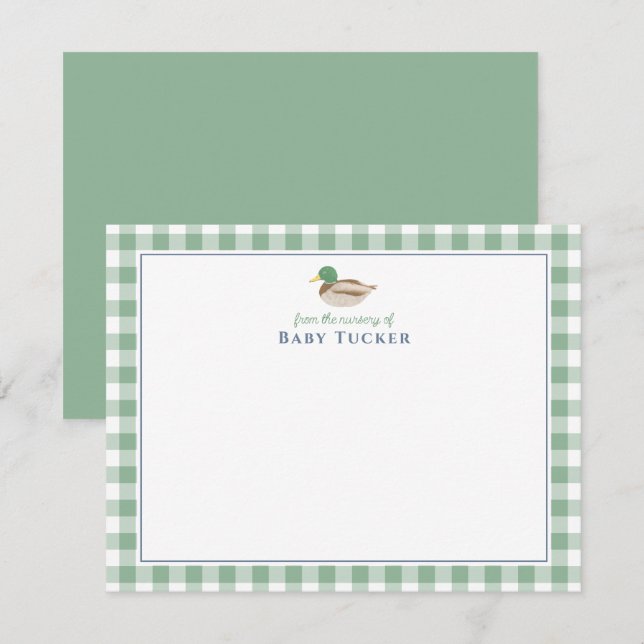 Mallard Duck Preppy En vichy Baby Boy Note Cartes (Devant / Derrière)