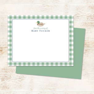 Mallard Duck Preppy Gingham Baby Boy Note Cards