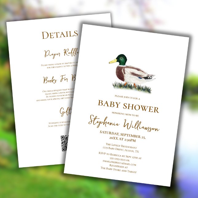 Mallard Duck | QR Code Gift Registry Baby Shower  Invitation (Creator Uploaded)