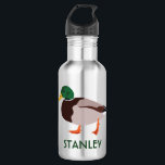Mallard Duck Realistic Illustration Personalized 532 Ml Water Bottle<br><div class="desc">Create a personalized gift that's perfect for bird lovers when you add their name to this water bottle. It features a realistic style illustration of a male mallard duck in green and brown with a name or other text in coordinating green lettering.</div>