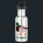 Mallard Duck Realistic Illustration Personalized 532 Ml Water Bottle<br><div class="desc">Create a personalized gift that's perfect for bird lovers when you add their name to this water bottle. It features a realistic style illustration of a male mallard duck in green and brown with a name or other text in coordinating green lettering.</div>