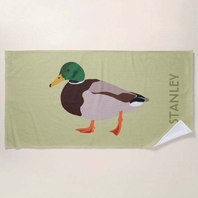 Mallard Duck Realistic Illustration Personalized Beach Towel (Front)