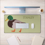 Mallard Duck Realistic Illustration Personalized Desk Mat<br><div class="desc">Add your own message to create custom decor for your office. This desk mat features a realistic style illustration of a male mallard duck set against a pale green background with your text in olive green coloured lettering.</div>