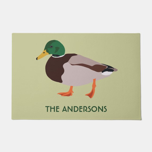 Mallard Duck Realistic Illustration Personalized Doormat (Front)