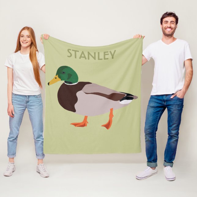Mallard Duck Realistic Illustration Personalized Fleece Blanket (In Situ)