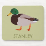 Mallard Duck Realistic Illustration Personalized Mouse Pad<br><div class="desc">Create a personalized gift that's perfect for bird lovers when you add their name to this mouse pad. It features a realistic style illustration of a male mallard duck in green and brown against a pale green background with a name or other text in coordinating olive green lettering.</div>