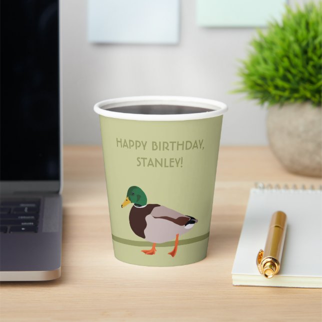 Mallard Duck Realistic Illustration Personalized Paper Cups (Insitu)