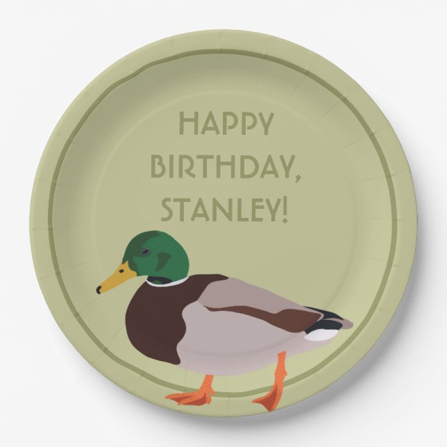 Mallard Duck Realistic Illustration Personalized Paper Plate (Front)