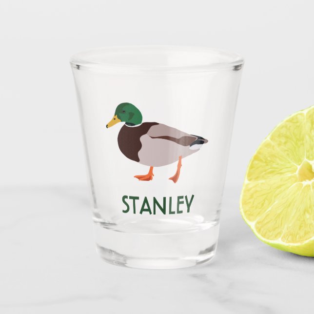 Mallard Duck Realistic Illustration Personalized Shot Glass (Front)