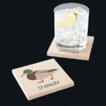 Mallard Duck Realistic Illustration Personalized Stone Coaster<br><div class="desc">Create a personalized gift that's perfect for bird lovers when you add their name to this coaster. It features a realistic style illustration of a male mallard duck in green and brown with a name or other text in coordinating green lettering.</div>