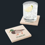Mallard Duck Realistic Illustration Personalized Stone Coaster<br><div class="desc">Create a personalized gift that's perfect for bird lovers when you add their name to this coaster. It features a realistic style illustration of a male mallard duck in green and brown with a name or other text in coordinating green lettering.</div>