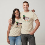Mallard Duck Realistic Illustration Personalized T-Shirt<br><div class="desc">Add your own message to create custom graphic tees that are perfect for bird lovers. Add a name, a place name or your own fun slogan to create a t-shirt that's uniquely you. This tshirt features a realistic style illustration of a male mallard duck with your text below in coordinating...</div>