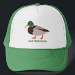 Mallard Duck Realistic Illustration Personalized Trucker Hat<br><div class="desc">Create a personalized gift that's perfect for bird lovers when you add their name or your own custom message to this truckers hat. It features a realistic style illustration of a male mallard duck in green and brown with a name or other text in coordinating green lettering.</div>