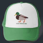 Mallard Duck Realistic Illustration Personalized Trucker Hat<br><div class="desc">Create a personalized gift that's perfect for bird lovers when you add their name or your own custom message to this truckers hat. It features a realistic style illustration of a male mallard duck in green and brown with a name or other text in coordinating green lettering.</div>