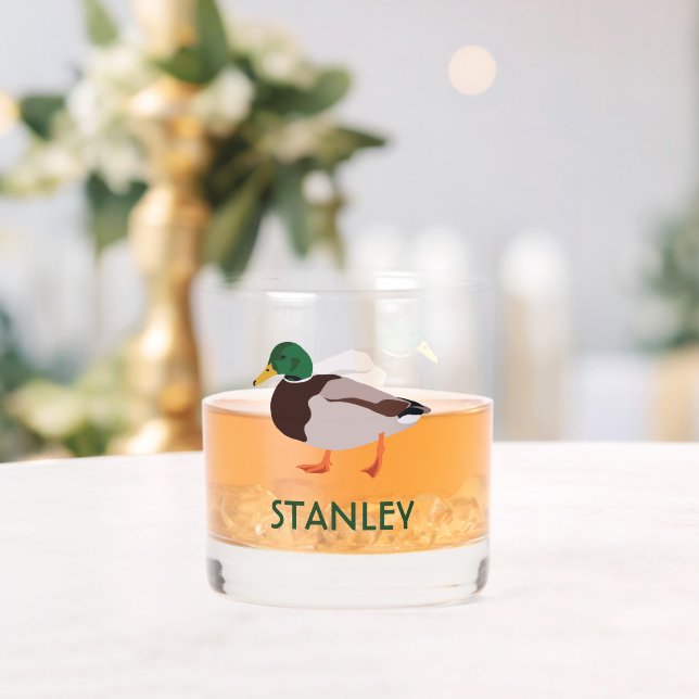 Mallard Duck Realistic Illustration Personalized Whiskey Glass (Insitu (Wedding))