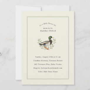 Mallard Duck Sage Green Vintage Baby Shower Invitation