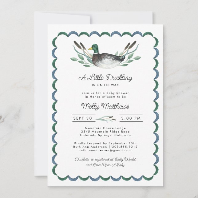 Mallard Duck Watercolor Baby Shower Invitation  (Front)