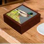 Mallard Duck Wildlife Photo Gift Box<br><div class="desc">For animal and nature lovers! Store trinkets, jewellery and other small keepsakes in this wooden gift box with ceramic tile featuring the wildlife photo image of a green-headed, male Mallard duck. Select your gift box size and colour.</div>