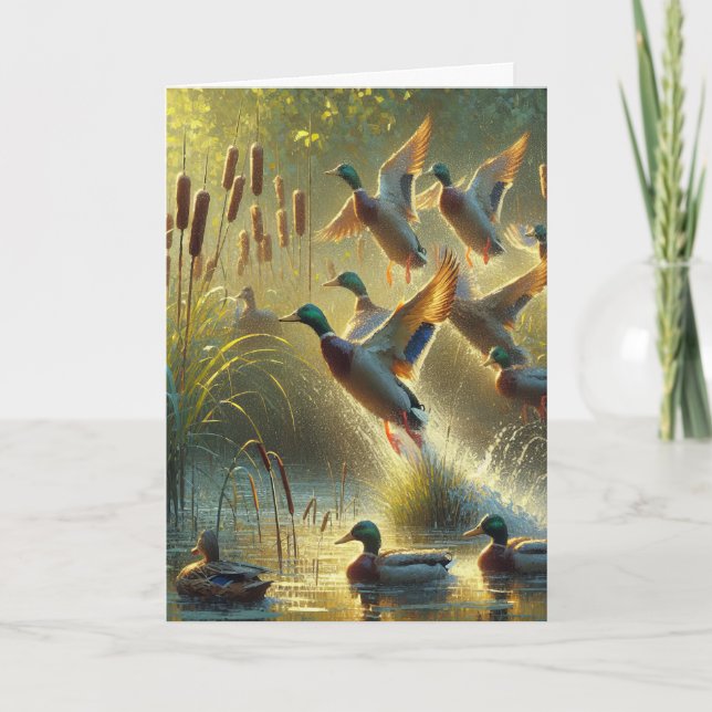 Mallard Ducks And Cattails Birthday Card (Front)