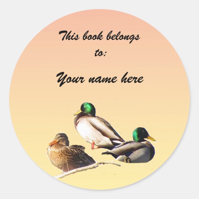 Mallard Ducks Bookplate Classic Round Sticker (Front)