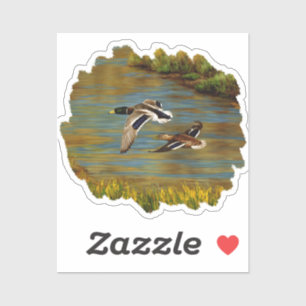 Mallard Ducks Flying Over Pond