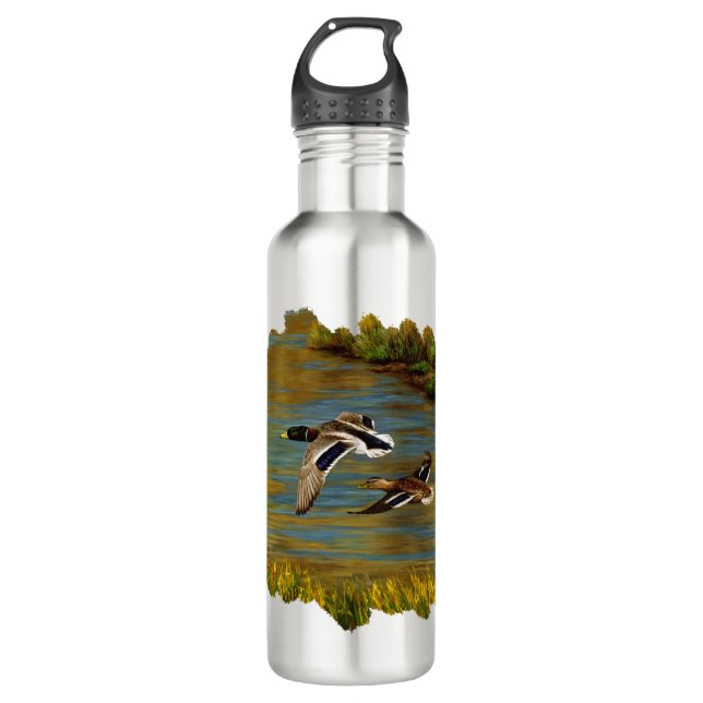 Mallard Ducks Flying Over Pond 710 Ml Water Bottle (Front)