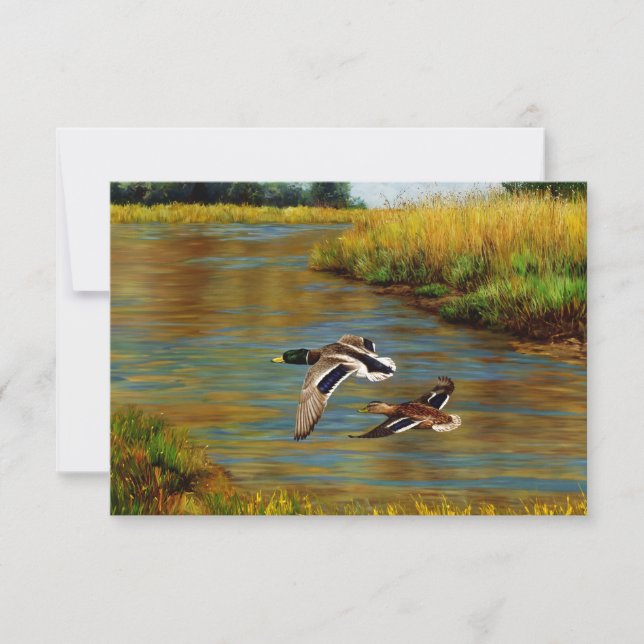 Mallard Ducks Flying Over Pond Invitation (Front)