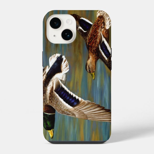 Mallard Ducks Flying Over Pond iPhone Case (Back)
