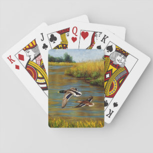 Mallard Ducks Flying Over Pond Playing Cards