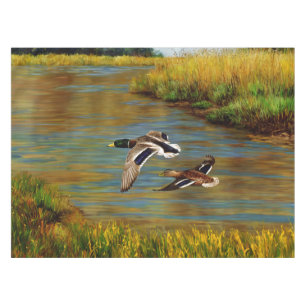 Mallard Ducks Flying Over Pond Tablecloth