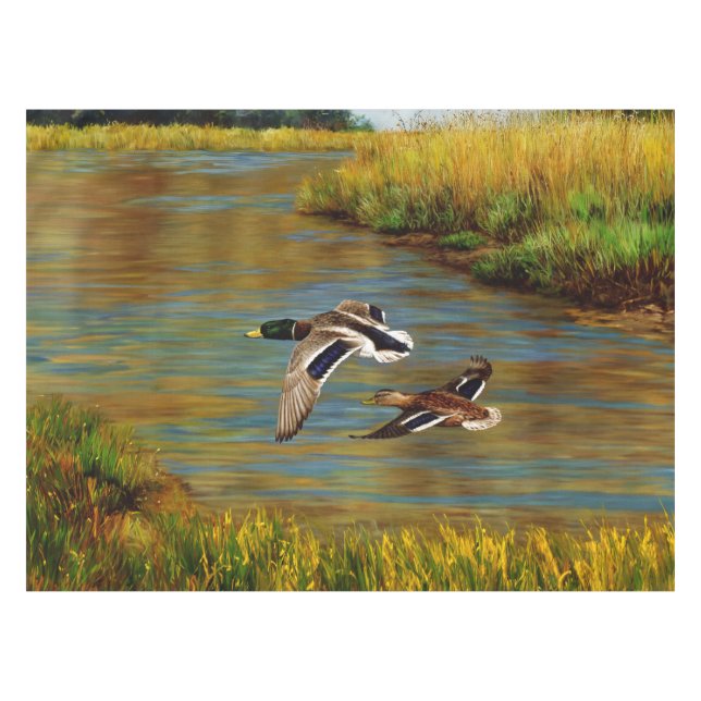 Mallard Ducks Flying Over Pond Tablecloth (Front (Horizontal))
