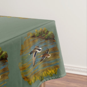 Mallard Ducks Flying Over Pond Tablecloth