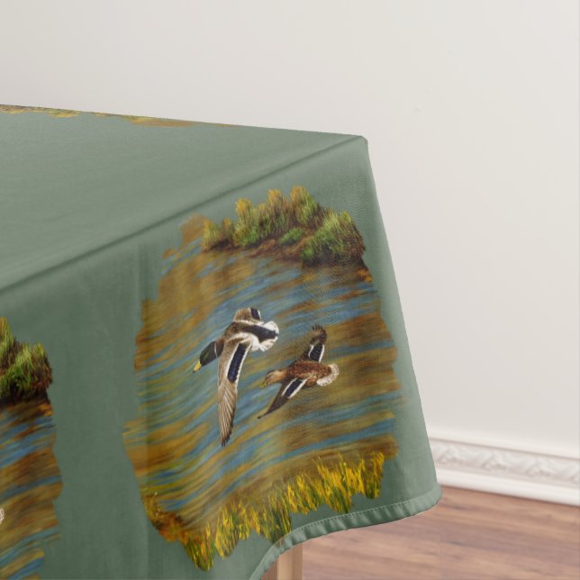 Mallard Ducks Flying Over Pond Tablecloth (In Situ)