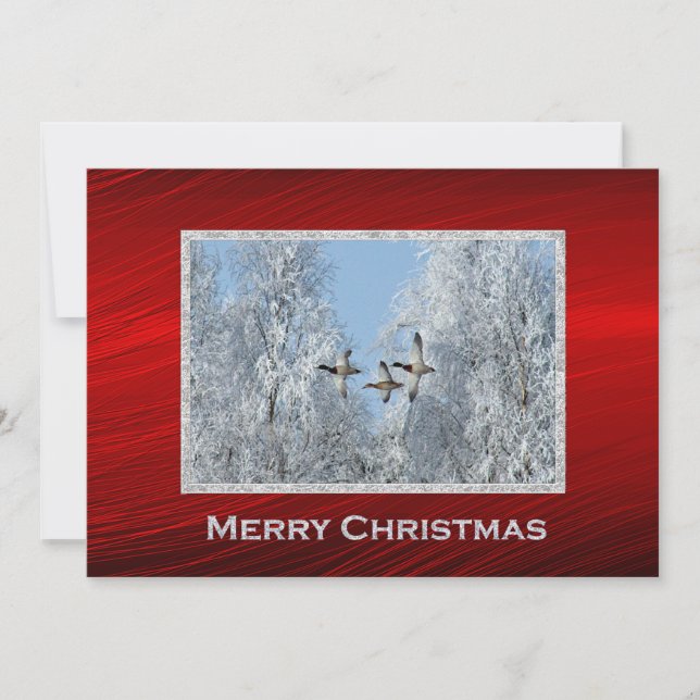 Mallard Ducks Flying Snow Photo Christmas Flat Holiday Card (Front)
