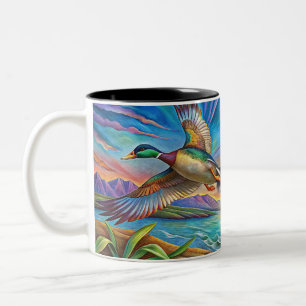 MALLARD DUCKS FLYING Two-Tone COFFEE MUG