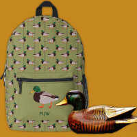Mallard Ducks Illustrations on Olive Green
