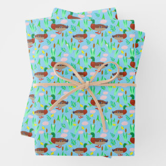 Mallard Ducks in A Swamp Pattern Wrapping Paper Sheet