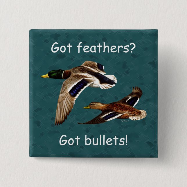 Mallard Ducks in Flight Teal 2 Inch Square Button (Front)