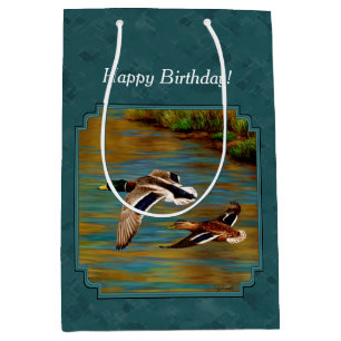 Mallard Ducks in Flight Teal Medium Gift Bag