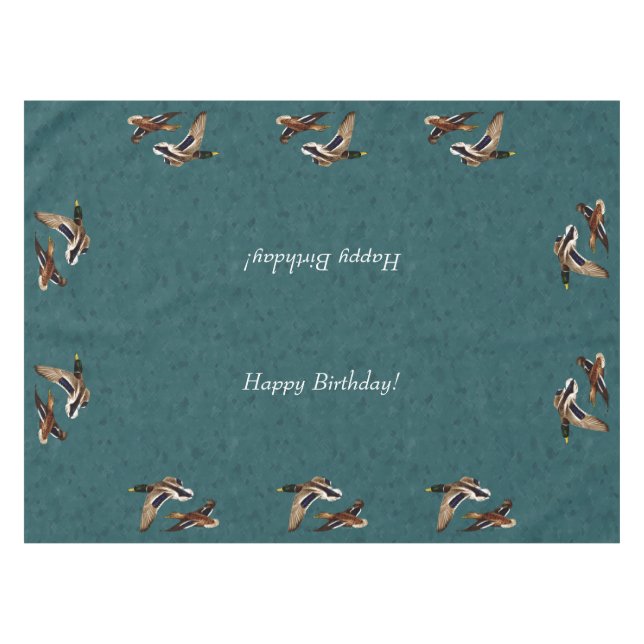 Mallard Ducks in Flight Teal Tablecloth (Front (Horizontal))