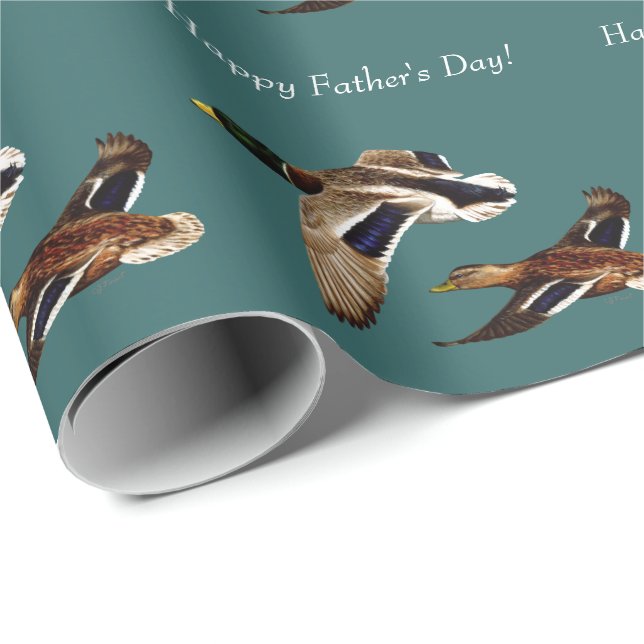 Mallard Ducks in Flight Teal Wrapping Paper (Roll Corner)