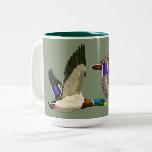 Mallard ducks in flight Two-Tone coffee mug