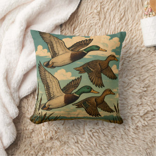 Mallard Ducks in Flight Wildlife Art Throw Pillow