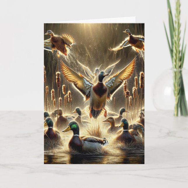 Mallard Ducks In Pond for Birthday Card (Front)