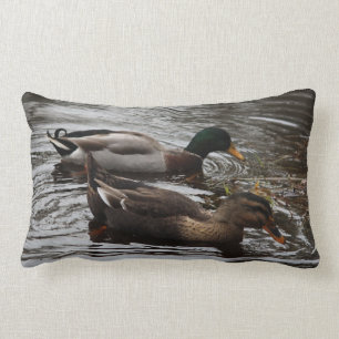 Mallard Ducks on a Pond Photo Lumbar Pillow
