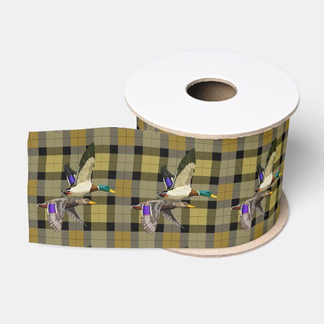 Mallard Ducks On Plaid Grosgrain Ribbon (Spool)